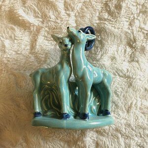 Vintage Blue Aesthetic Ceramic Ram and Ewe Vase